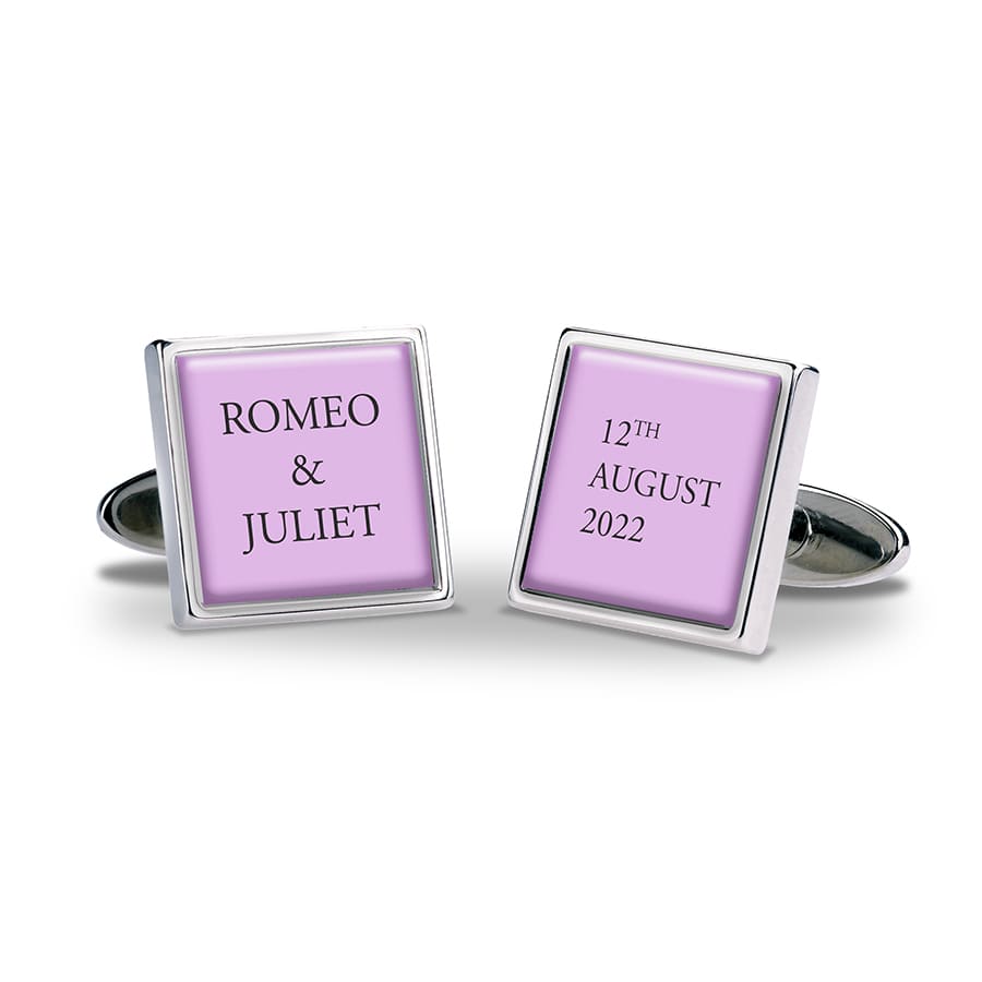 Names and Dates Wedding Cufflinks Lilac - Square