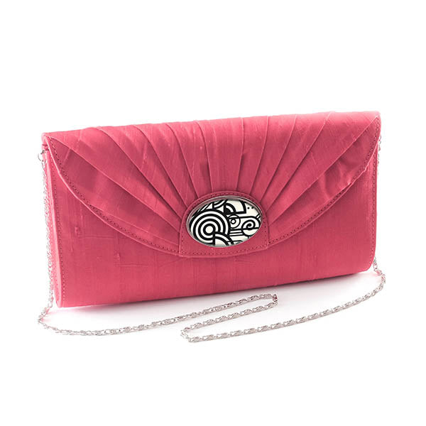 Pink Silk Cameo Clutch Bag - Deco Volute 