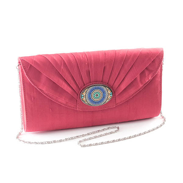 Pink Silk Cameo Clutch Bag with Moroccan Tile Cameo