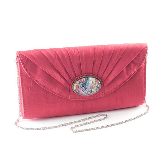 Pink Silk Cameo Clutch Bag with Klimt Ria Munk Cameo