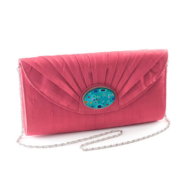 Pink Silk Cameo Clutch Bag with Turquoise Klimt Cameo
