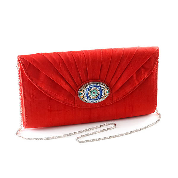 Red Silk Cameo Clutch Bag with Moroccan Tile Cameo