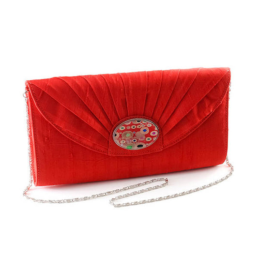 Red Silk Cameo Clutch Bag with Red Klimt Cameo