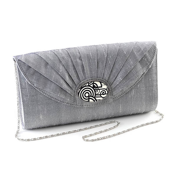 Silver Silk Cameo Clutch Bag - Deco Volute 