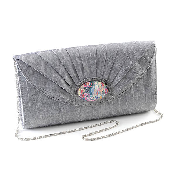 Silver Silk Cameo Clutch Bag with Klimt Ria Munk Cameo