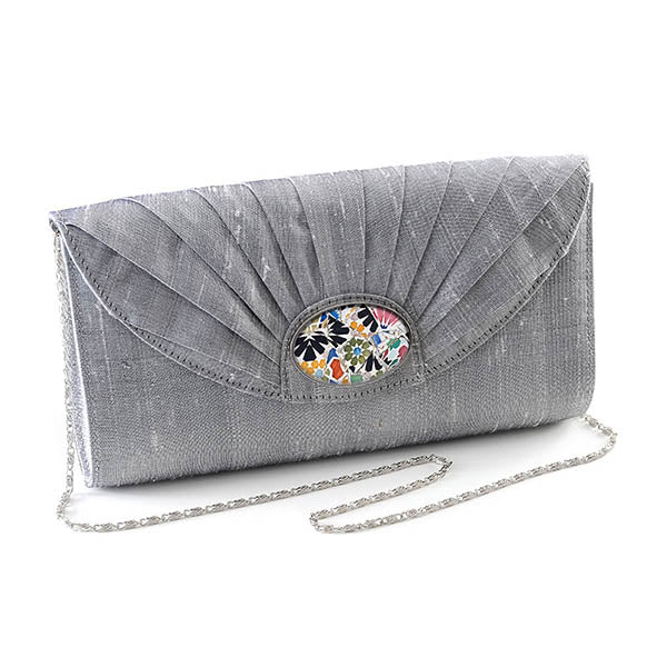 Black Silk Cameo Clutch Bag with Gaudi Mosaic Cameo