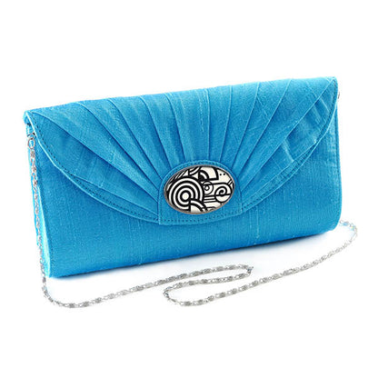 Turquoise Silk Cameo Clutch Bag - Deco Volute 