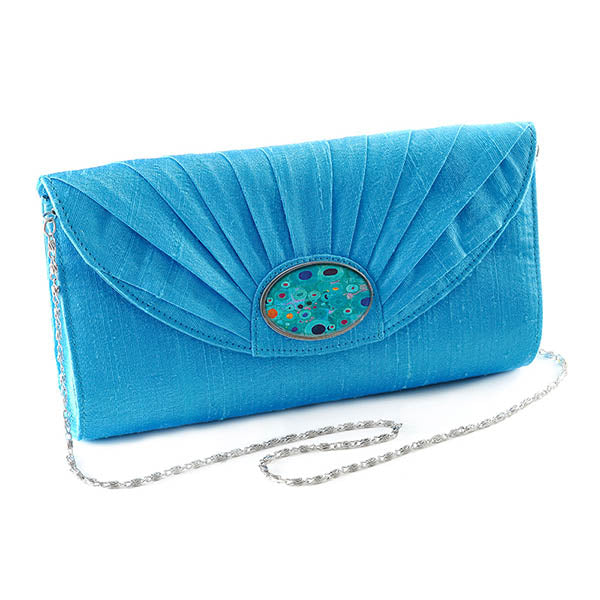 Turquoise Silk Cameo Clutch Bag with Turquoise Klimt Cameo